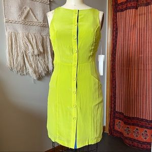 Green silk button up dress